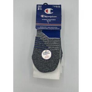 Champion White Blue Crew Socks 3 Pack Men's Double Dry Wicking Shoe Size 6-12